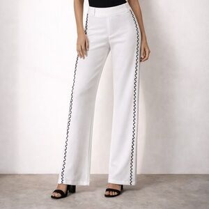 Zara White Wide Leg Pants with Black Trim